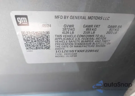 2024 Chevrolet Malibu Fwd 2Lt from USA, damaged, VIN 1G1ZE5STXRF228541